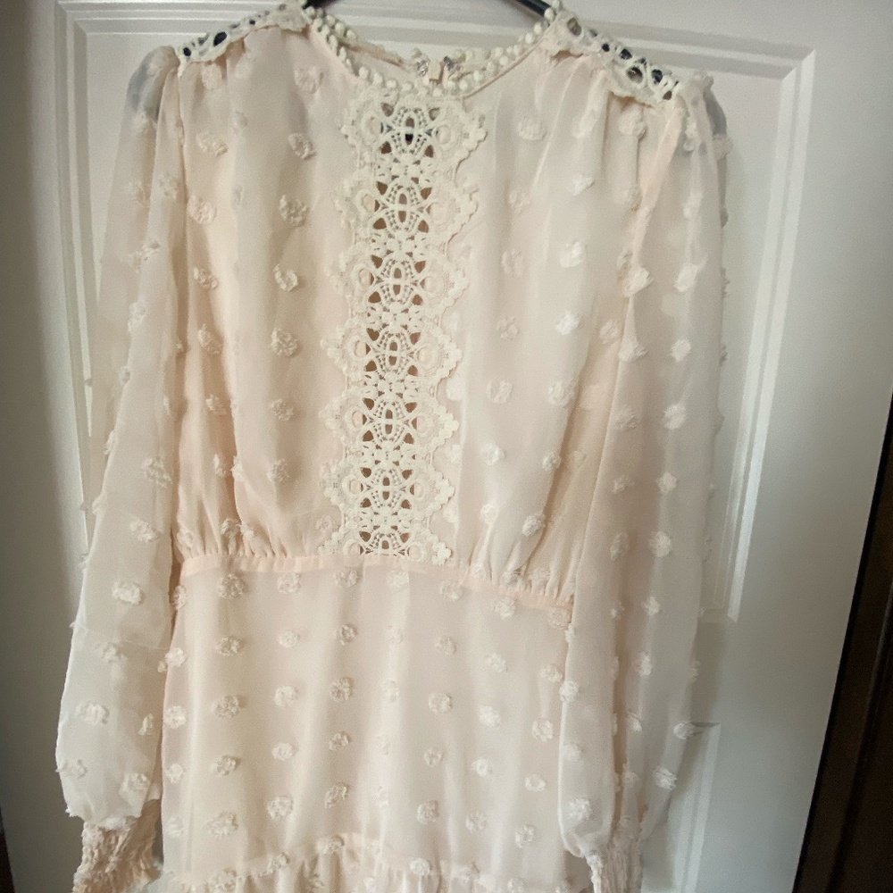 Lust or Love Cream Embroidered Lace Long Sleeve Dress